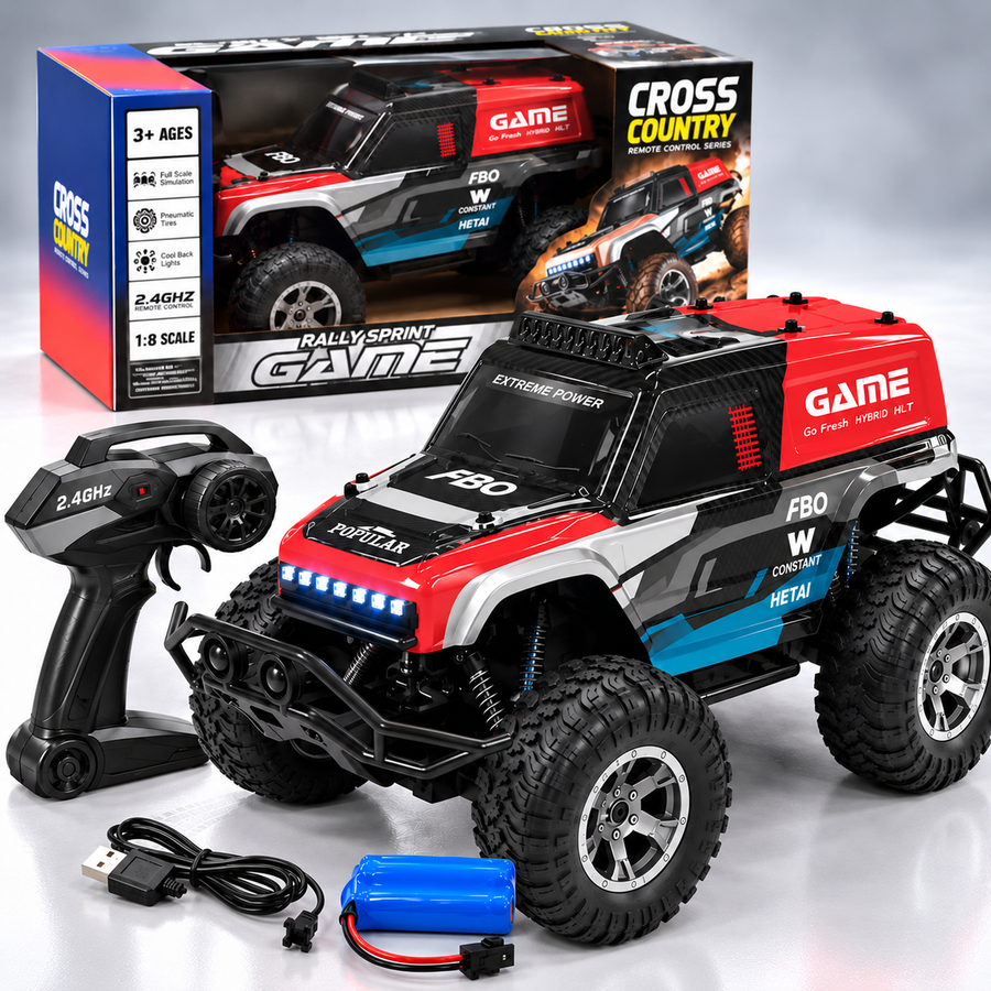 Camioneta todoterreno RC Baby On Cross Country roja, con caja y control original