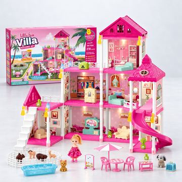 Casa de Muñecas Baby On Little Fun Villa con Luces, Tobogán y 8 Espacios
