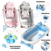 Bañera Plegable para Bebé con Cojín Antideslizante, Termómetro y Ducha Burbujera