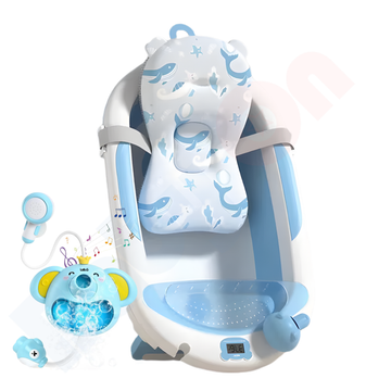 Bañera Plegable para Bebé con Cojín Antideslizante, Termómetro y Ducha Burbujera
