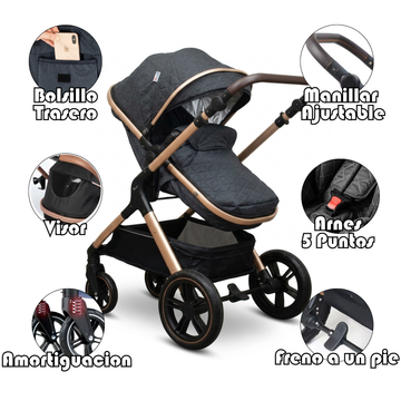 Coche Bebé Tipo Moises 3 En 1 En Aluminio Y Accesorios