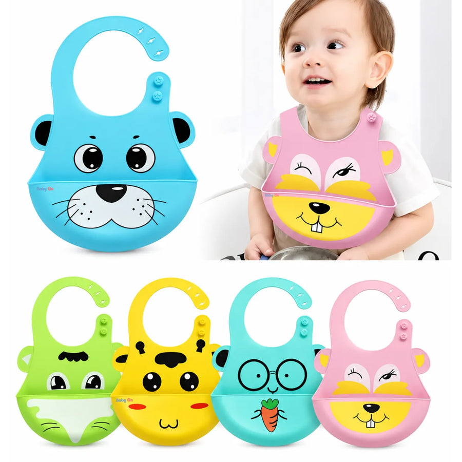 Baberos En Silicona Impermeable Con Bolsillo Fácil Limpieza