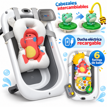 Bañera Plegable Baby On con Ducha Eléctrica Recargable + 6 Cabezales Agua + Termómetro y Accesorios