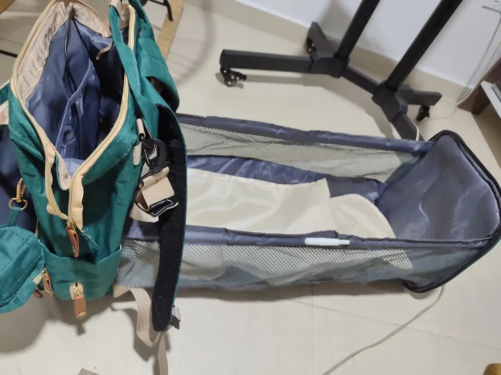 Foto de reseña de Cliente Baby On sobre Morral Pañalera Tipo Cuna 3 en 1 con Cambiador Baby On USB y 3 Bolsillos Térmicos