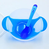 Plato Anti-derrame Chupa Para Bebes + Cuchara Silicona y Tapa